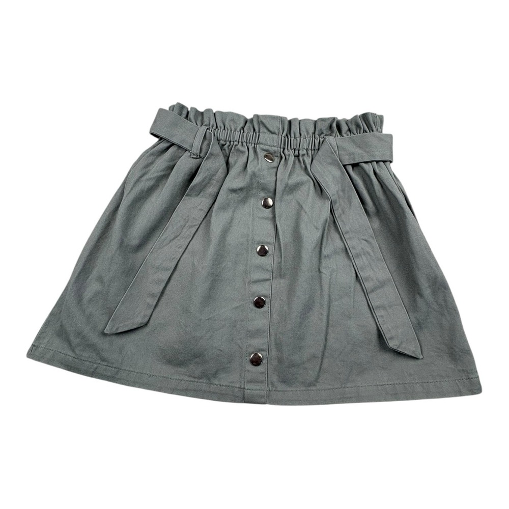 Isaac Mizrahi New York Girls Green Cotton Skirt 10/12 Paperbag Waist Belted